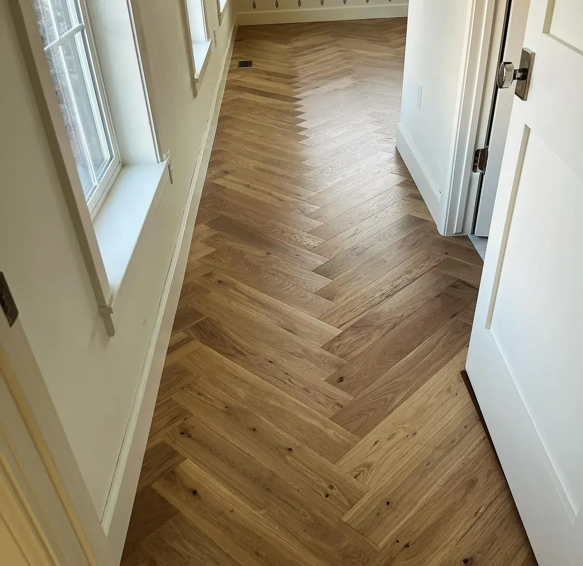 Herringbone white oak hardwood floor