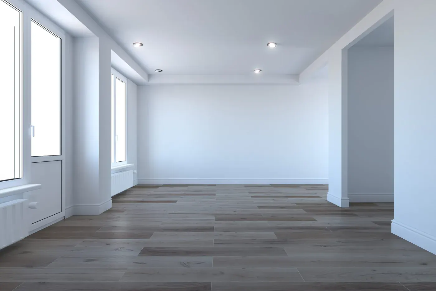 Empty room with a new wood-look floor