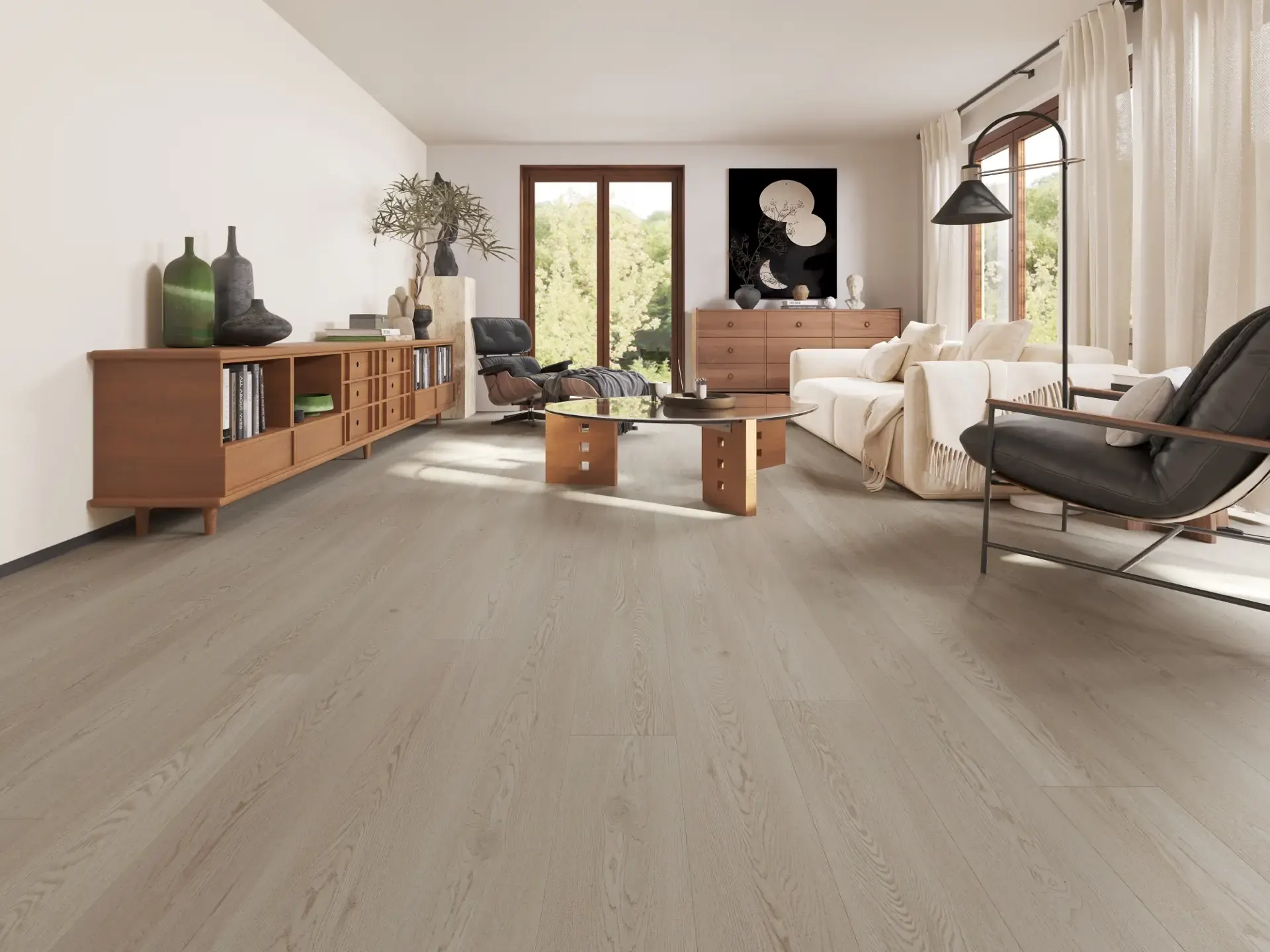 Broad oak boards in a modern living room