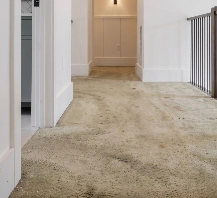 Stained carpet in an upstairs hall
